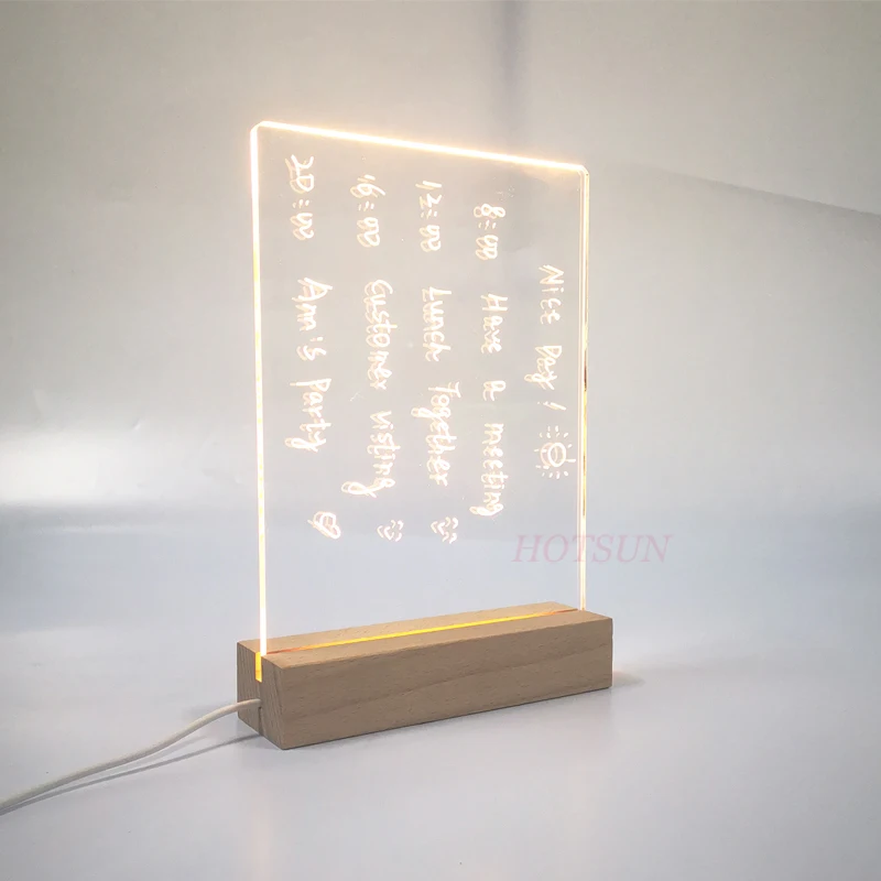 Fast Delivery LED Light up Message Board Acrylic Dry Erase Board with Wooden Base Stand