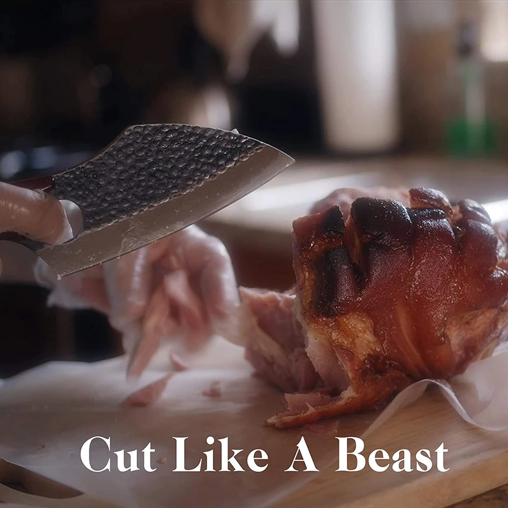 High Quality Wholesale Price Bone Knife Wooden Handle Nonstick Stainless Steel Butcher Bone Knife Set with PU Sheath