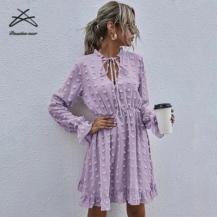 2021 Spring Polka Dot Dresses Womens Elegant Stylish Elegant Ruffles Women Dress Long Sleeve Ladies Chiffon Dress
