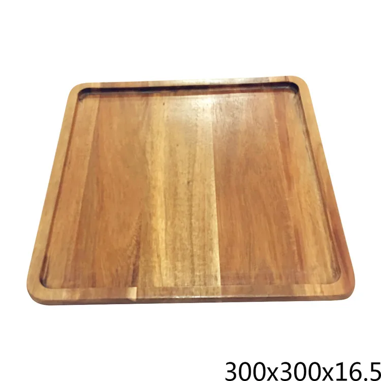 Customizable Various Sizes Rectangle Square Wooden Food Storage Tray Acacia Wood Tray Plate Bamboo Food Serving Tray for Kitchen