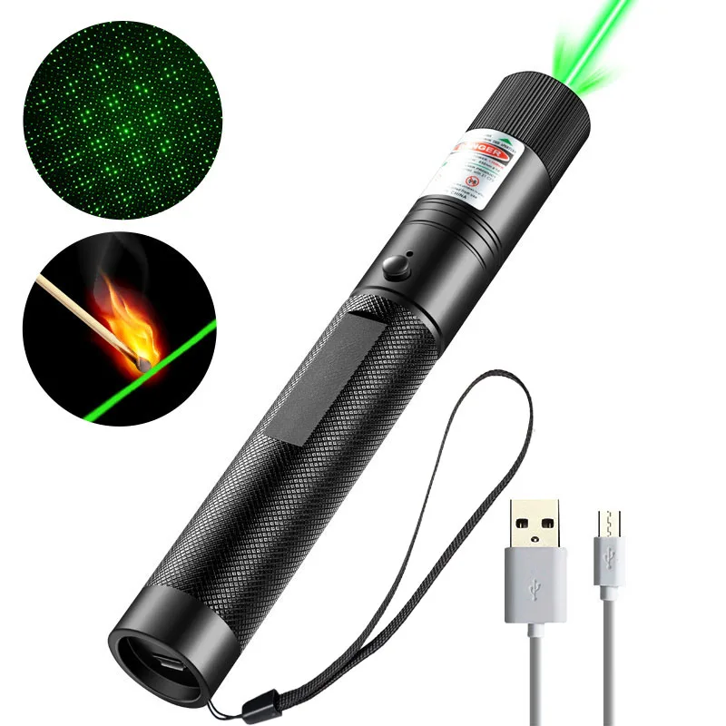 High Powerful Green Laser 303 Stars Cat Toy Flashlight USB Rechargeable Laser Pointer  Lazer  Pen Burning Beam Match