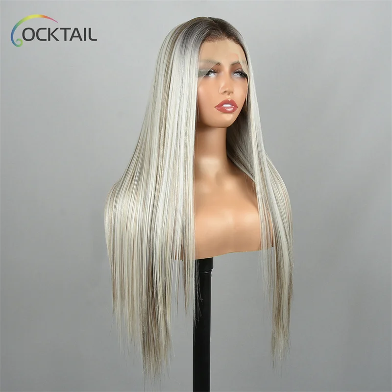 piano grey color synthetic lace front wig, fashional preplucked silky straight kanekalon synthetic wigs