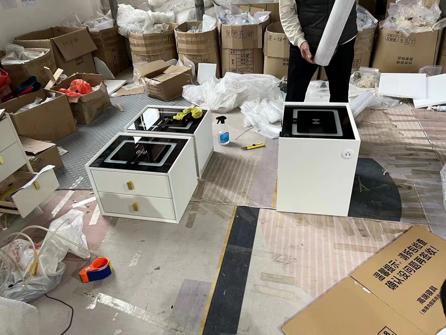 Patented Luxury Cabinet Night Stand White Smart Bedside Table Nightstands