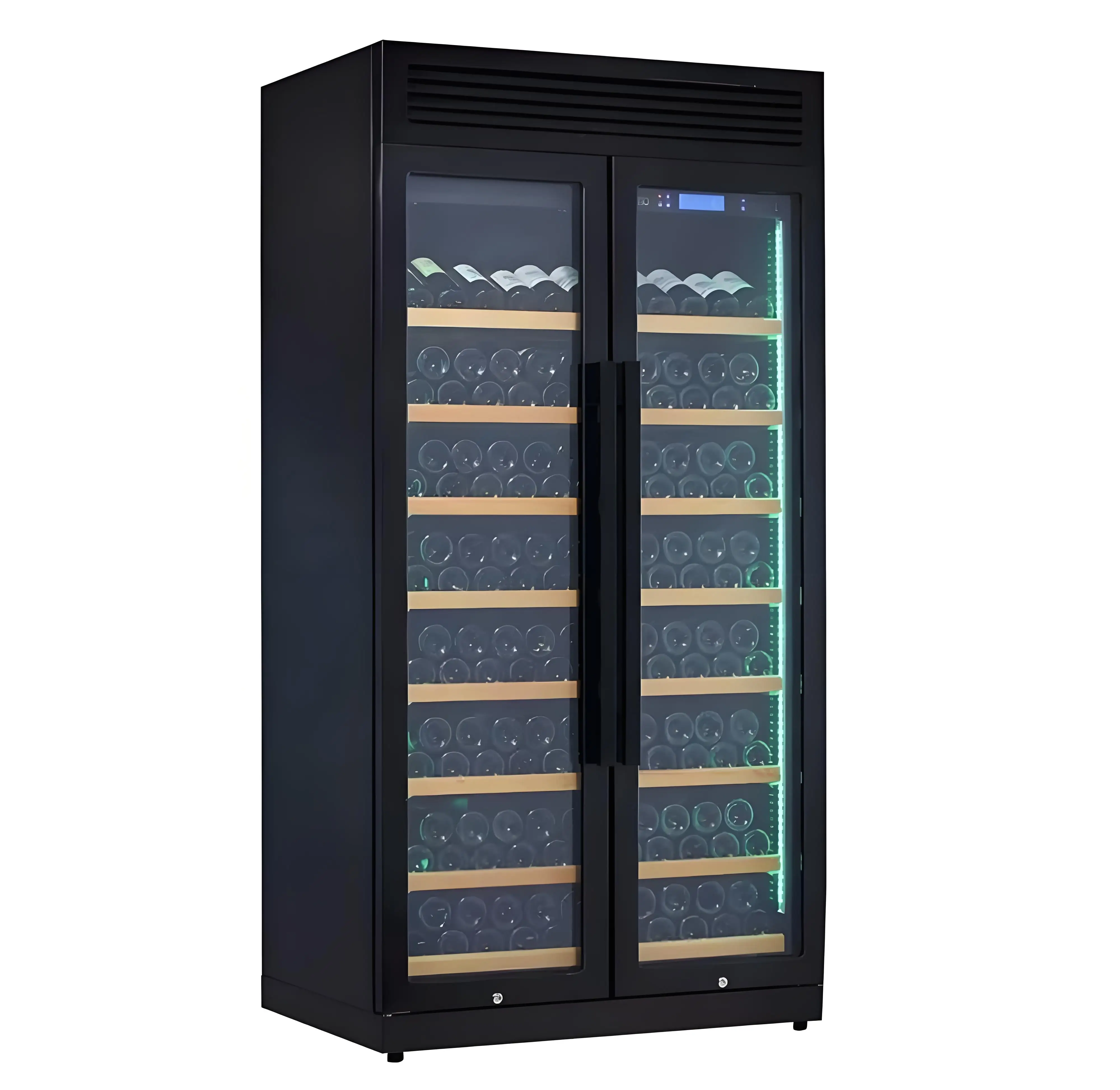 stainless steel double zone wine display fridge with glass door 320 bottles commercial wine cooler
