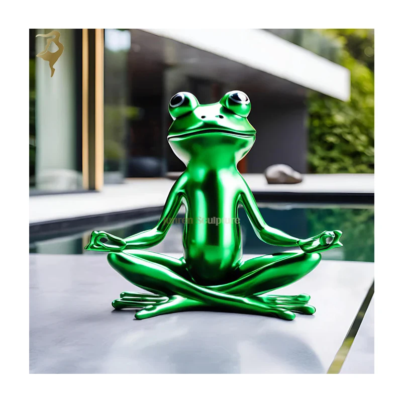 New Design Green meditation yoga frog garden statues sculpture
