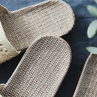 Summer linen slippers men and women lovers floor at home indoor thick anti - slip home slippers