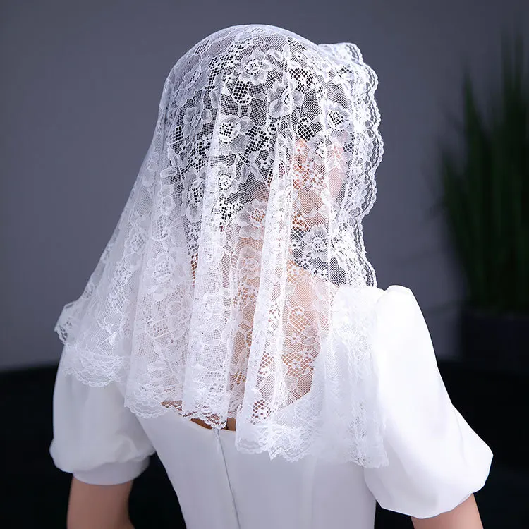 Muslim Church Veil Mass Prayer Headdress Lace Layers Tulle Wedding Veils Exquisite Lace Edge Flower Bridal Veils For Women