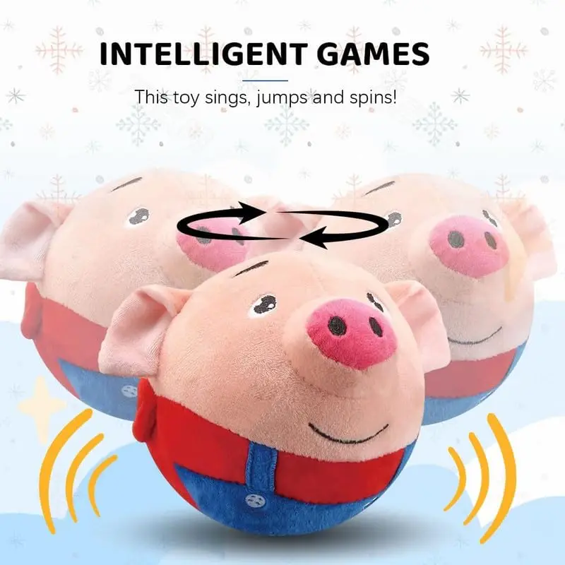 Hot Selling Rechargeable USB Cartoon Pig Electronic Interactive Dog Toy Pet Bouncing Balls Active Moving Plush Dog Squeaky Toy