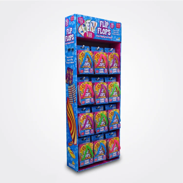 Custom Supermarket Store Specialized Cardboard Stand Flip Flops Display Rack Stand with Hooks