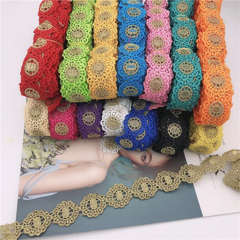 Africa Gold Embroidered braid lace ribbon Trim For craft sew on Wedding Applique DIY wide 3cm