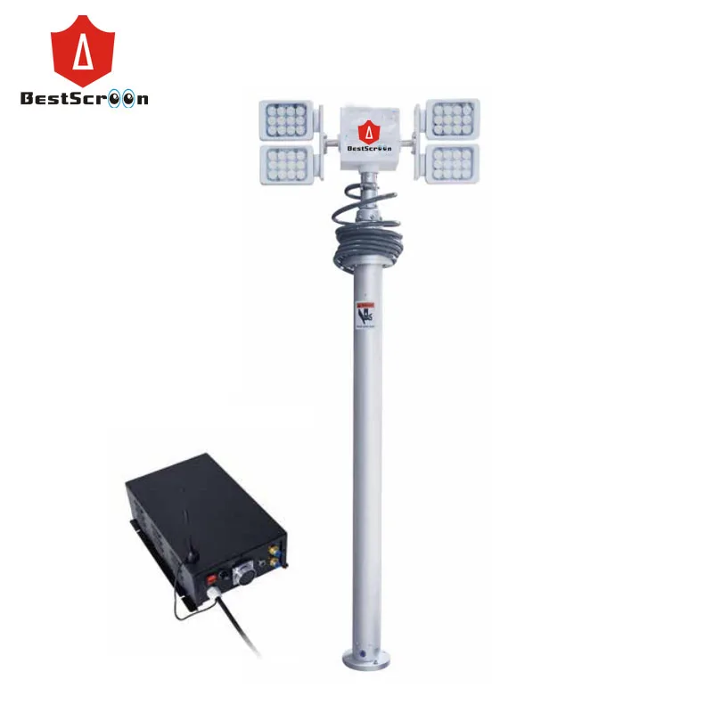 12m Customized Telescopic Mast Pole Pneumatic Telescopic Light Tower 4*1000W