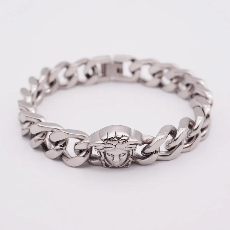 Discount Sporty Style Curb Bangle Stainless Steel Cross Jesus God Bless Silver Bracelet