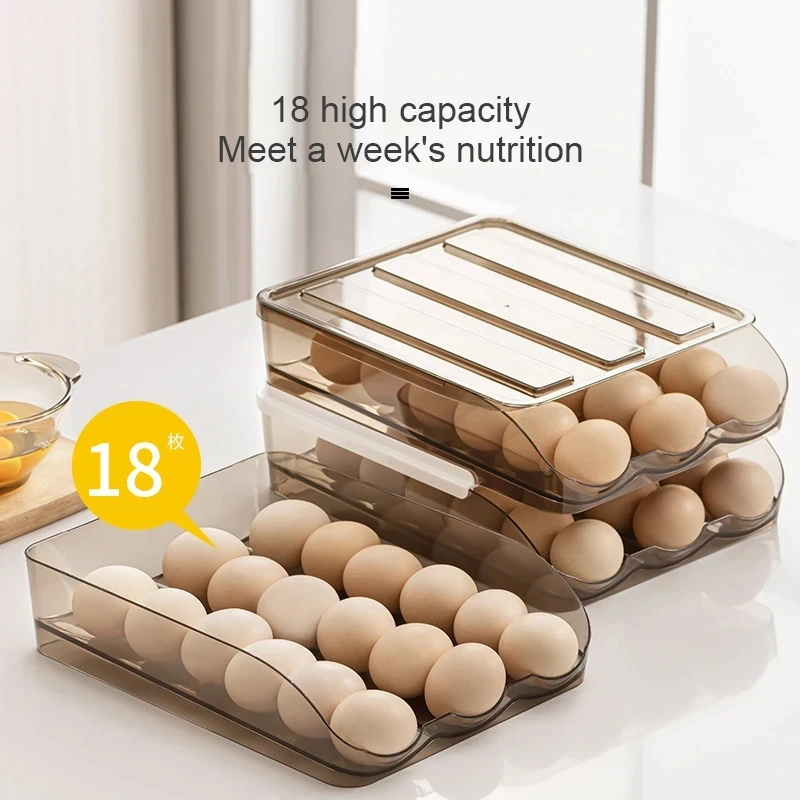 Automatic slide Eggs Storage Box Plastic Eggs Holder Basket Container Dispenser Organizer Closet For Fridge Kitchen