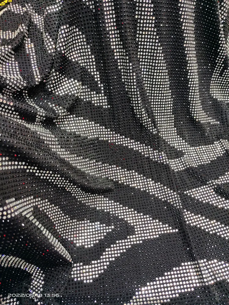 Stretchable rhinestone fabric crystal AB stones fabric with leopard wave stones for red carpet dress