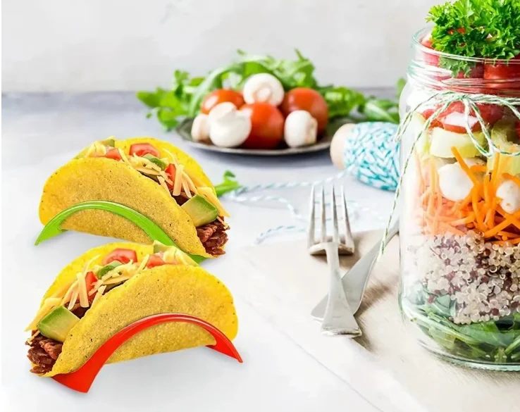 New 2023 Cheap set of 6 Taco holder Stand plastic taco tray party serving plate set for tortillas burritos  BPA Free dishwasher