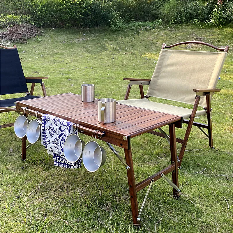 
OnwaySports Outdoor Wood Grain Aluminum Camping Picnic Table Folding Lightweight 