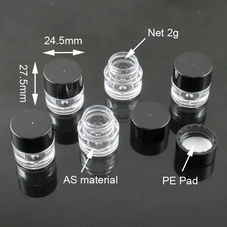 Free shipping MOQ 500pcs TM-ES6194  2g tester plastic bottle mini cosmetic tester jar nail art glitter cream jar