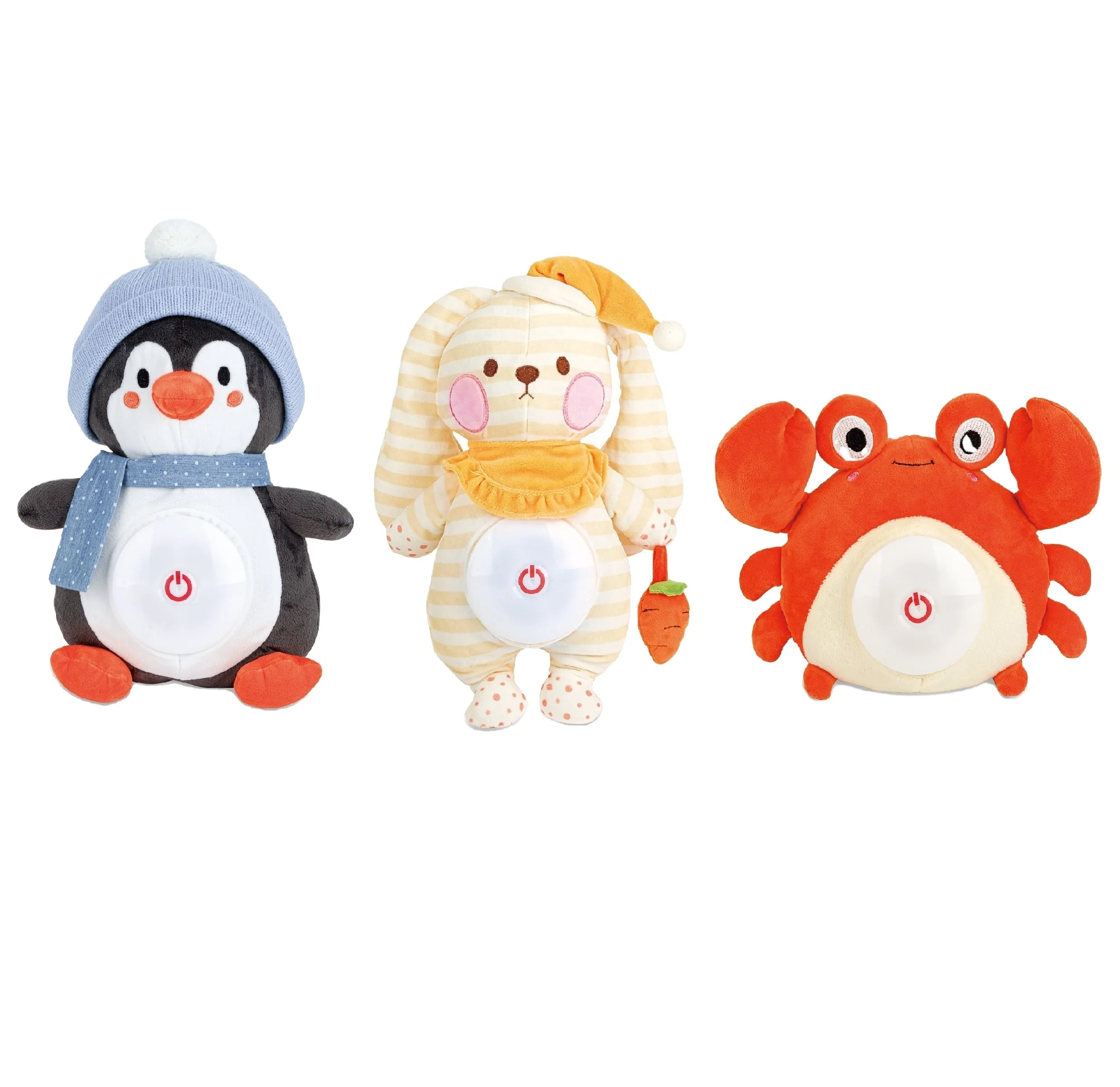 2024 New Baby Plush Stuffed animal Toy Pacify Stuffing Toy with light and music Cute Penguin Crab Rabbit for  newborn baby