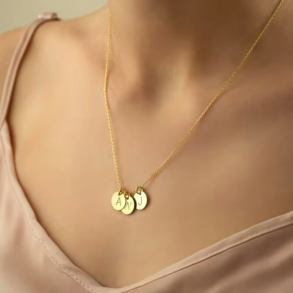 9K 14K 18K Solid Gold Initial Necklace Coin Pendant Necklace Customized Fine Jewelry Women Gift
