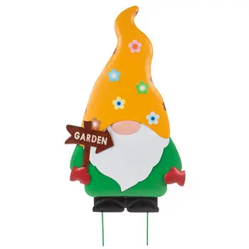 Wholesale Floral Gnome Metal Garden Stake For Outdoor Decor