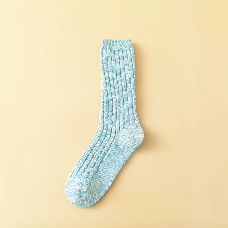 Candy Bright Green Orange Blue Yellow Purple Black Heather Grey Snowflake Color Cotton Yarn Chunky Knitted Ribbed Women Socks