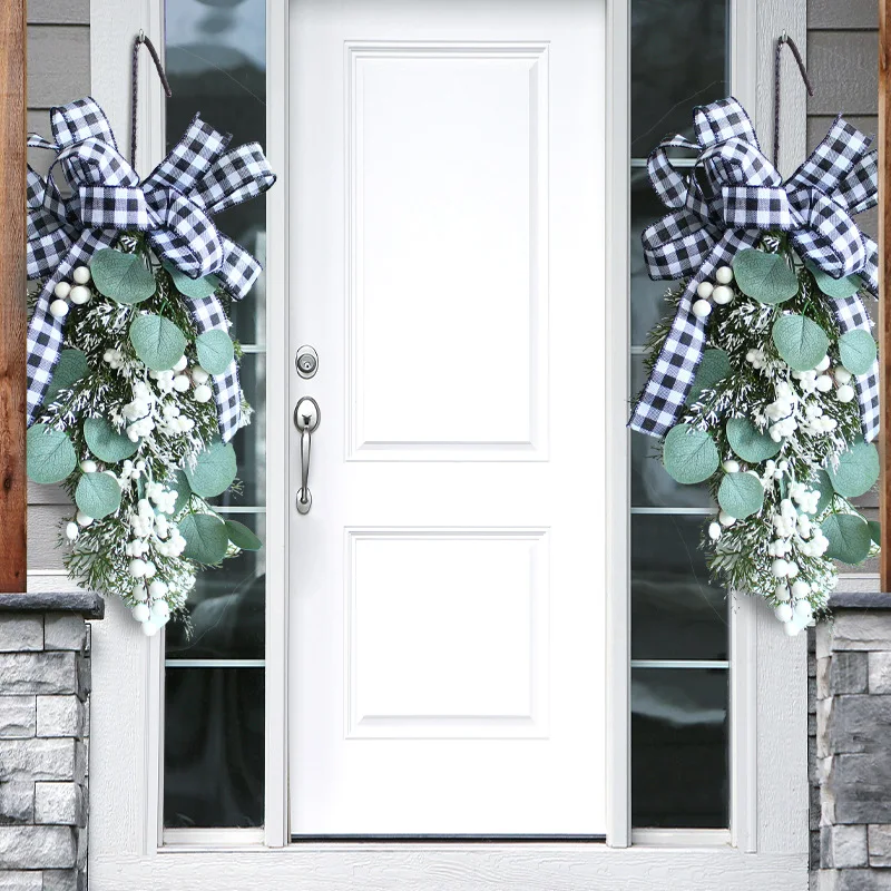 2023 New Year Rattan Christmas Front Door Wreath Decorative 50cm Ribbons Hang Tree Garland Ornaments Festival Party Supplies