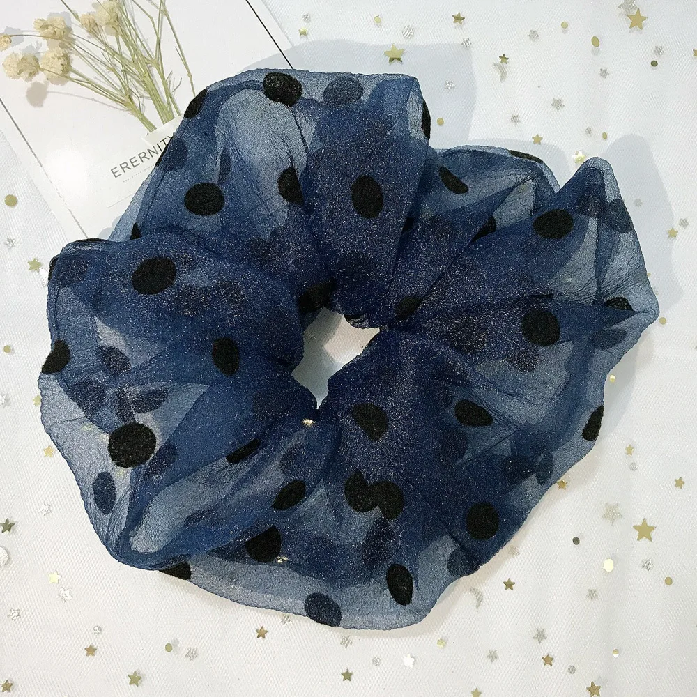 Dot print Organza oversize scrunchies women ponytail holder hair ties
