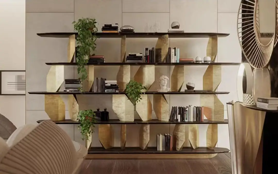Italian designer high-end bookshelf light luxury style solid wood lacquered bookcase neoclassical study floor shelf