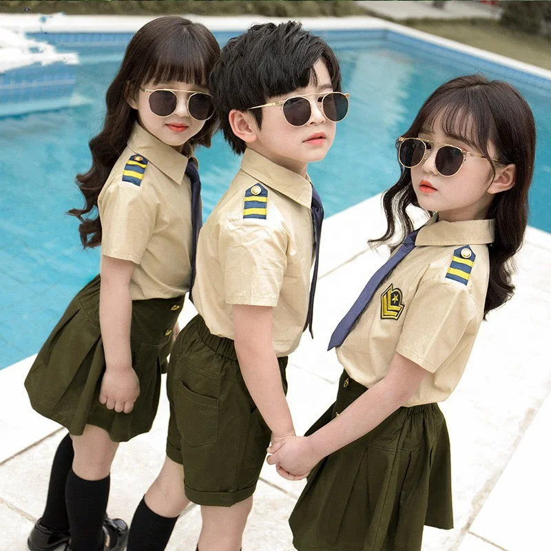 High Quality School Uniform White Blouse Peter Pan Collar Girls School Uniform Skirts Kids School Uniforms Set