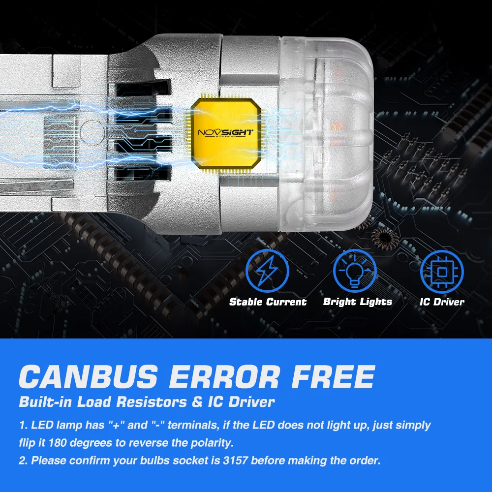 Novsight Factory T20 led T25 3157 9SMD 7443 LED P27W 3156 Car parts 1156 1157 auto white brake turn signal light bulb