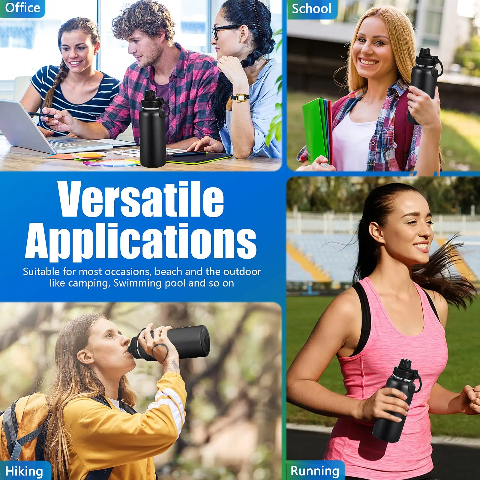 32oz 40oz Removable 2 in 1 Wide Mouth Stainless Steel Insulated Water Bottle Drinking Bottle BPA Free