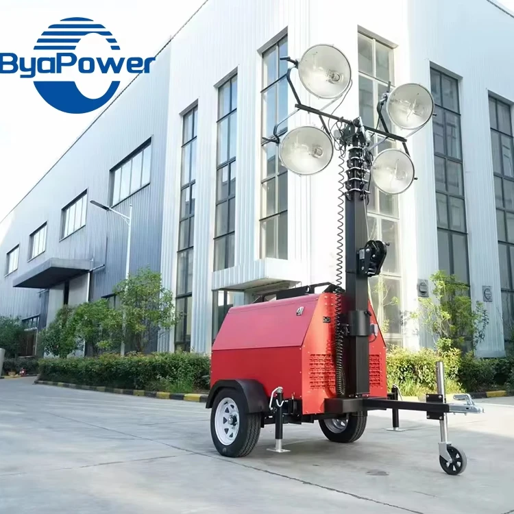 Portable Diesel Generator With Flood Lights Lighting Tower7m mobile light tower