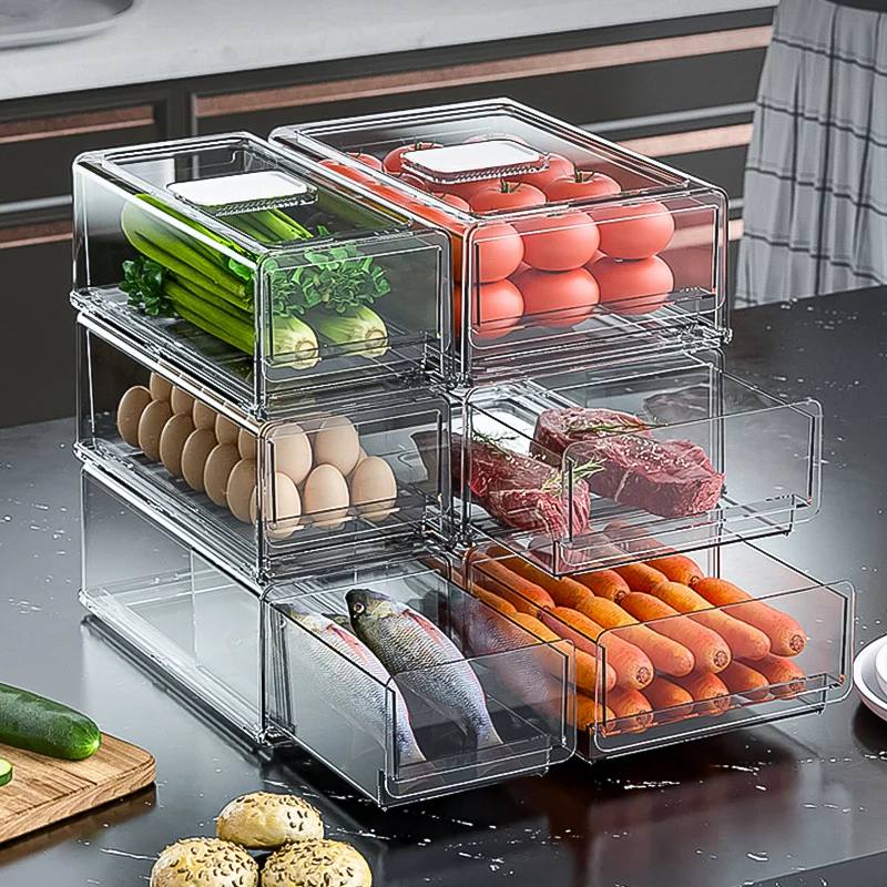Plastic Kitchen Organizer Storage Bins with Handles for Pantry Cupboard Cabinet Fridge Freezer Shelves Counter