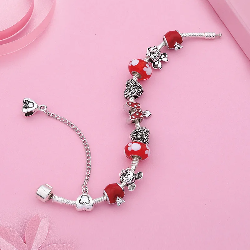 Girls Charm Bracelet Kids Crystal Beaded Bracelets  Diy Mickey Minnie Series Bracelet Diamond Charms Cuff Bangles Jewelry