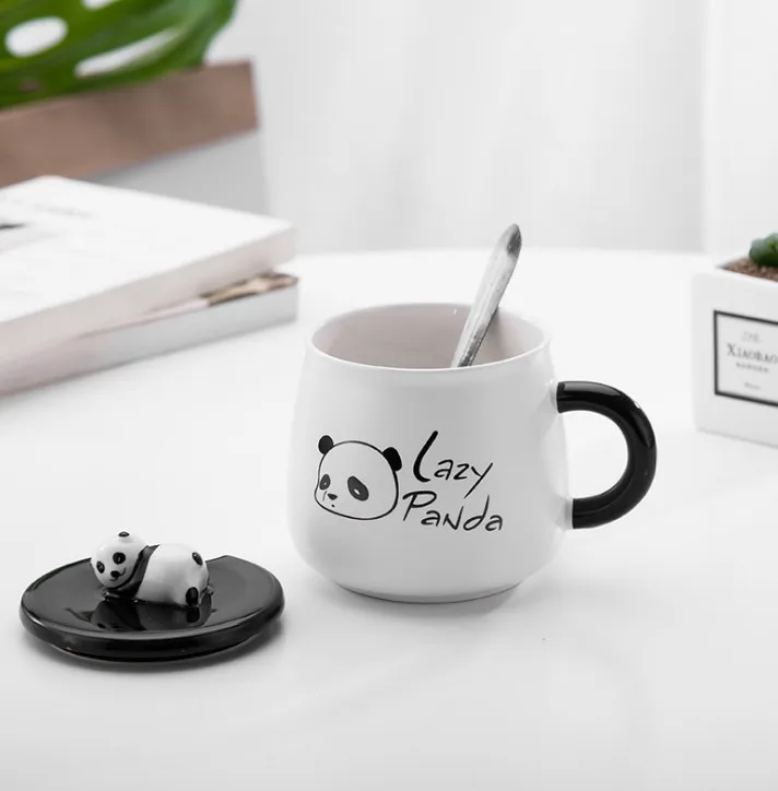 UCHOME  Creative ceramic cup Hand-painted panda cartoon cup with lid wholesale Custom logo mug