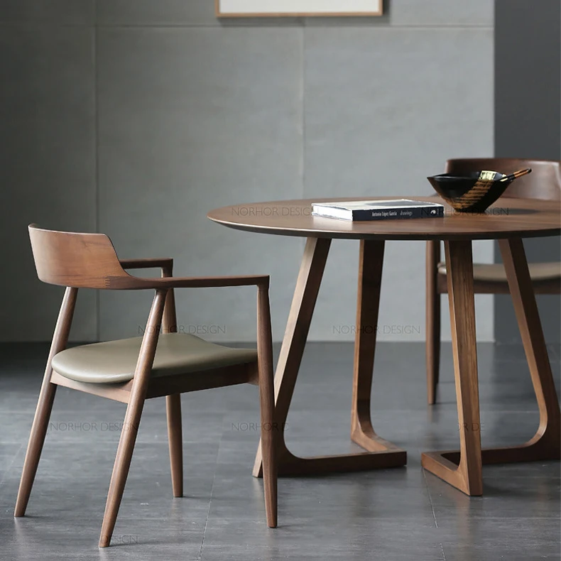 Nordic solid wood chair ash wood armrest armchair restaurant wooden dining table set