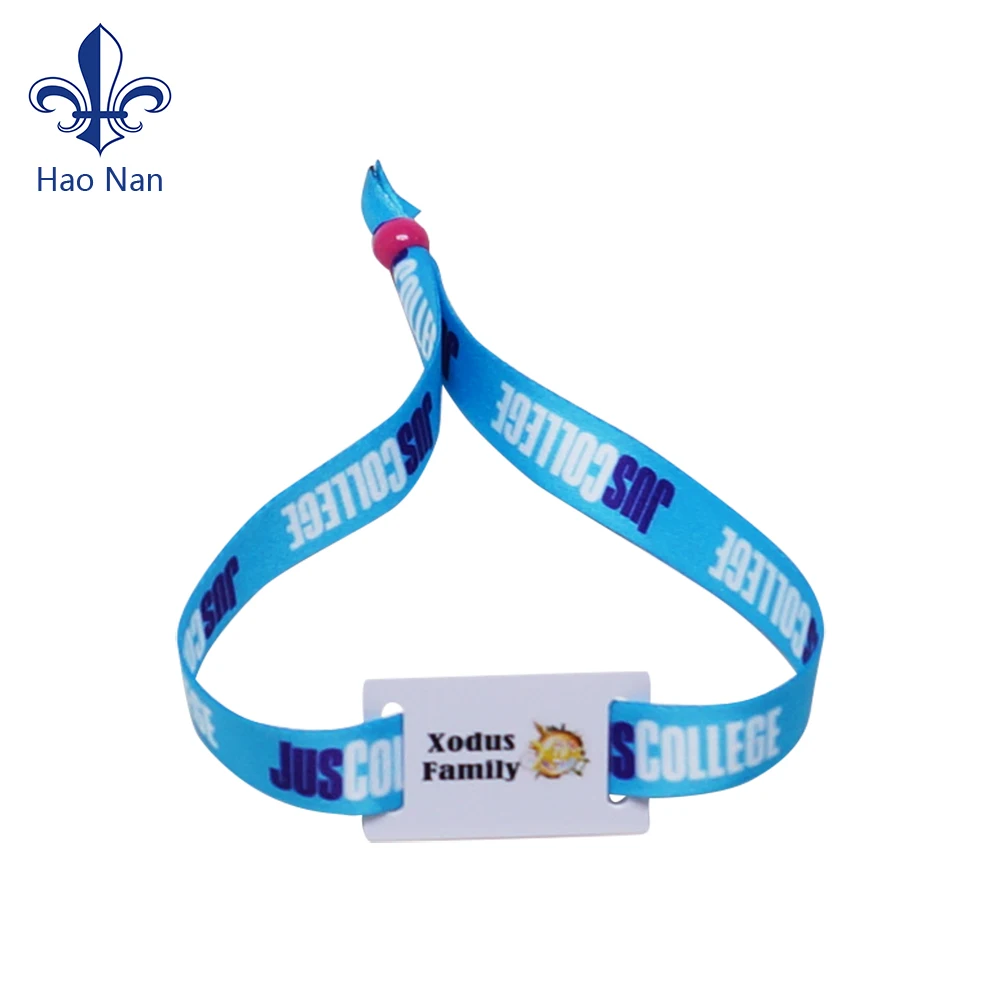 Promotional RFID wrist bands custom logo NFC wrist band fabric bracelet with plastic card polyester wristbands for events