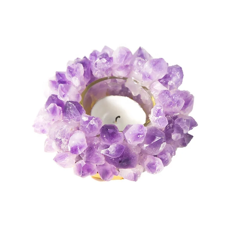 Handmade Natural Amethyst Cluster Quartz Crystal Healing Votive Candle Holder Gemstone Tealight Holder Home Decor Reiki Stone