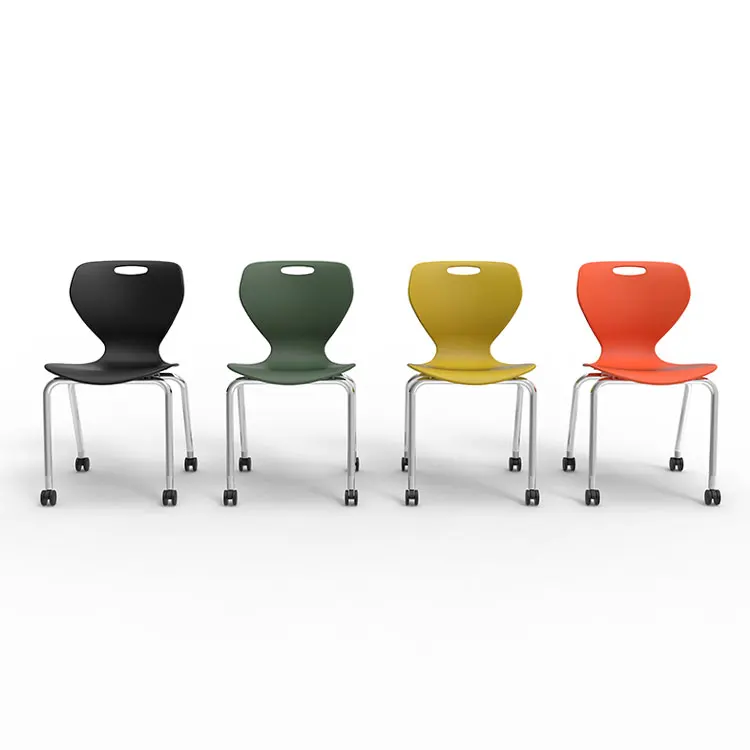 Factory Direct Heavy Duty Plastic School Chairs Armless Grey School Room Chair With Moving Wheels