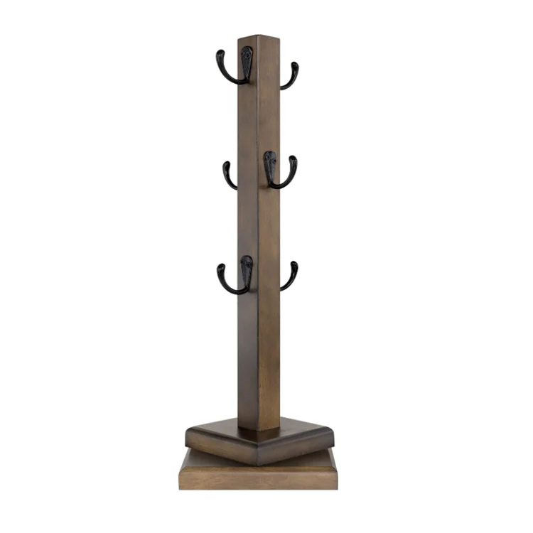 Space-Saving Rotated Brown Solid Wood Mug Rack Tree Organizer Tea Cup Organizer Hanger Holder With 6 Hooks