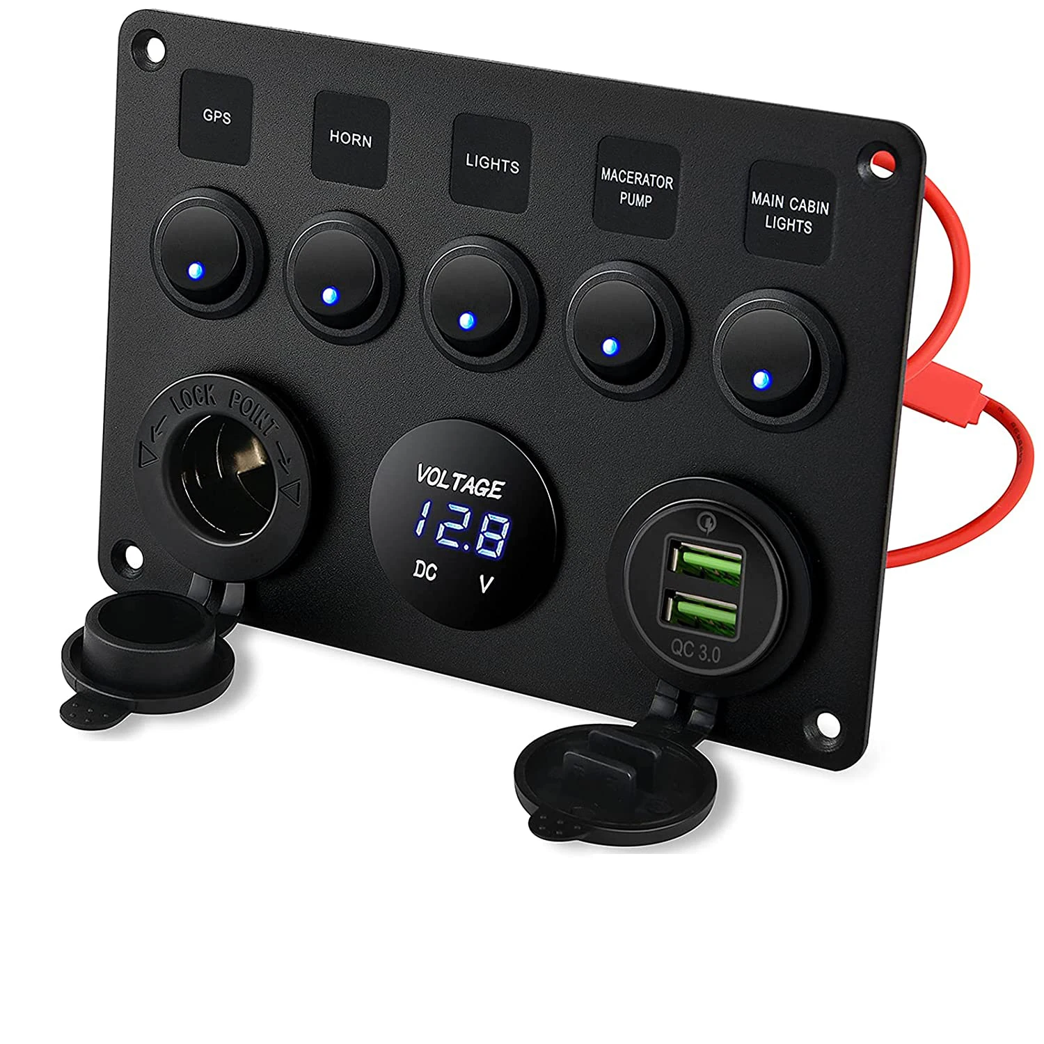 12V Aluminum Toggle Switch Panel 5 Gang Rocker Switch Panel for RV Boat Car Vehicles Truck Marine