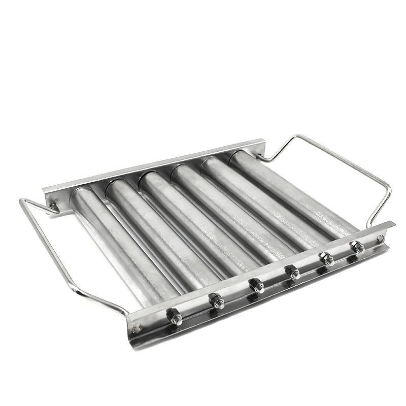 BBQ Accessories Hot Dog Roller Stainless Steel Sausage Roller Rack Griller with Extra Long Wood Handle