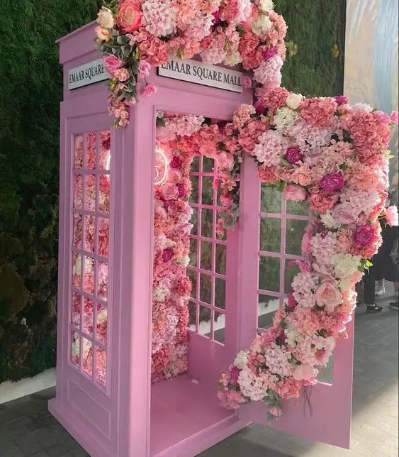 Telephone Booth Photography Flowers Wedding Traditional Antique Metal Red Pink London Telephone Box Phone Booth For Decoration