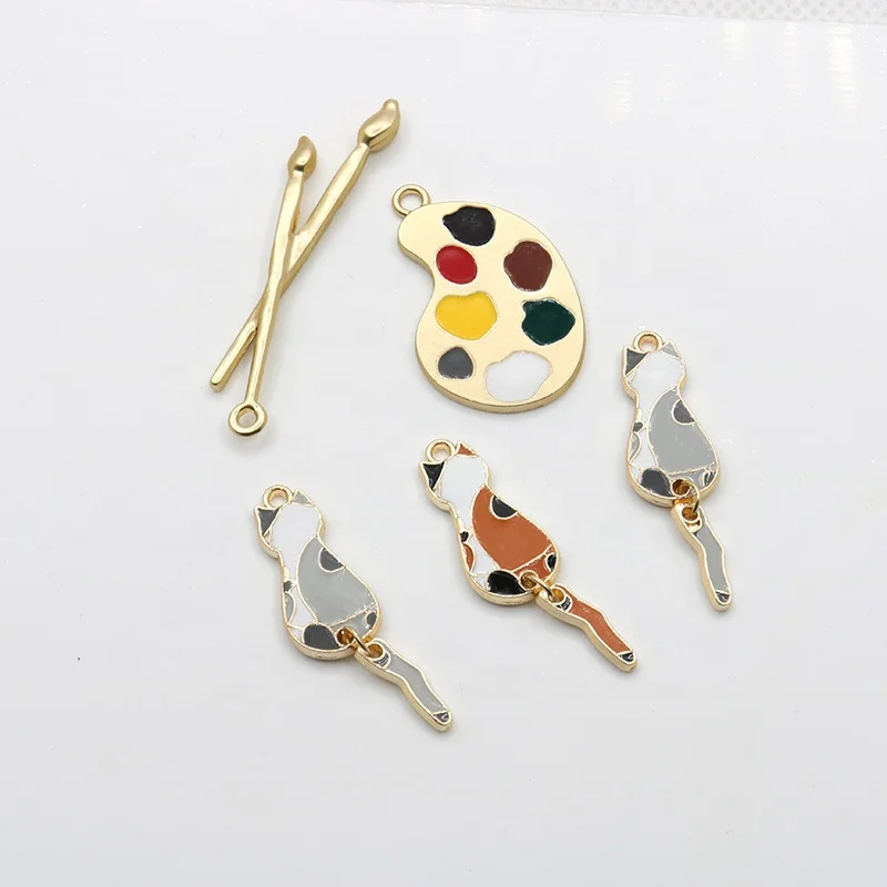 Cat Charms Pen Enamel Charms DIY Jewelry Accessory Drop Oil Art Painting Brush Creative Ins Earrings Necklace Pendants