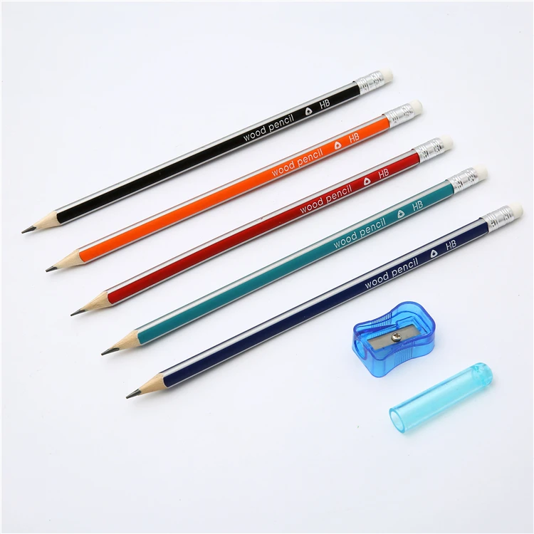 17.5x7.3cm Dark Asst Color Kids School Writing Drawing Custom Wood Hb Pencil With Eraser