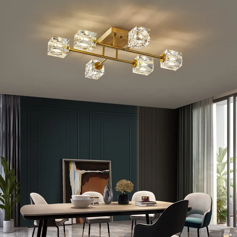 BOKUN Nordic LED Lighting Luxury K9 Crystal Ceiling Lamp Modern Minimalist Style Bedroom Dining Room Copper Chandelier Lamp