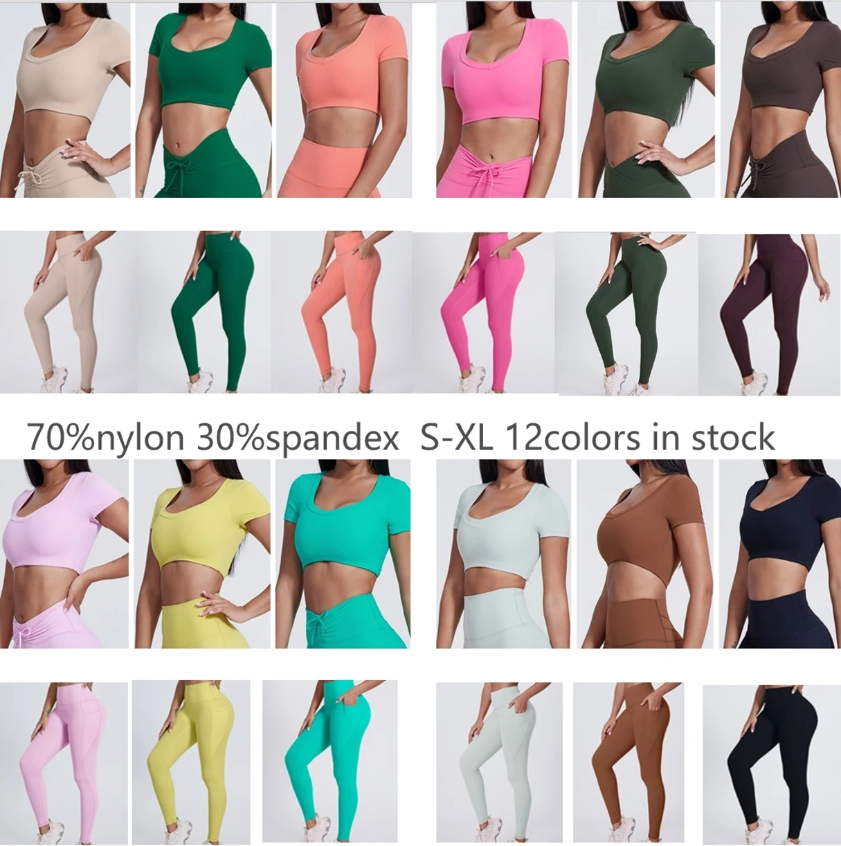 polyamide short sleeves crop tshir bra and legging gym fitness yoga training jogging wear women activewear running sports sets