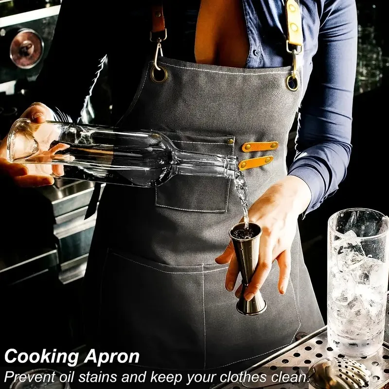 Perfect Chef Uniform Bib Kitchen Custom Apron Denim Cotton Barber Canvas Aprons Men Work Apron with Tool Pockets for Cooking