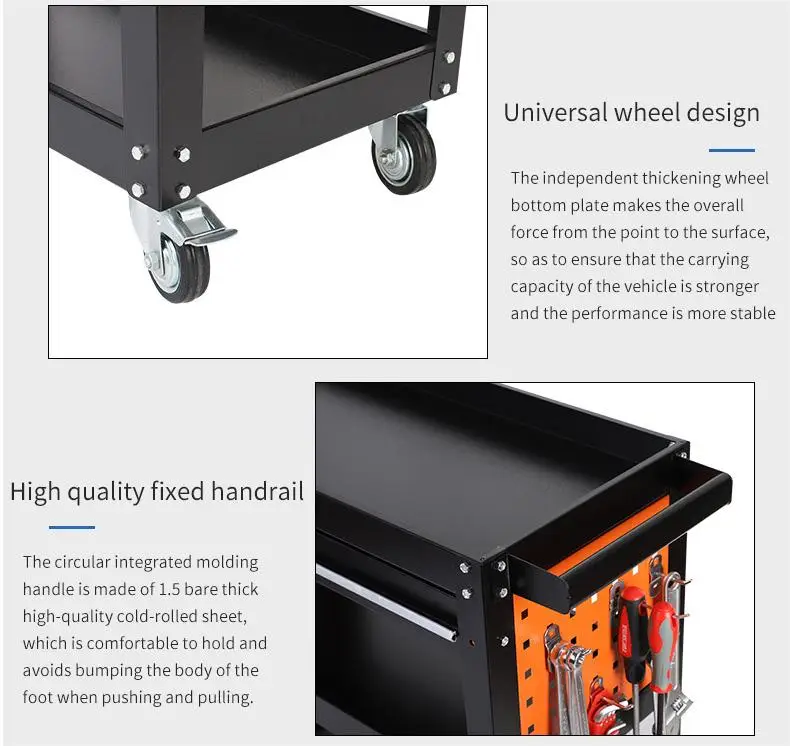 Auto Repair Mechanic Steel Tool Cart Workshop Cart Three-Layer Rolling Tool Cart Mobile Rolling Tool Trolley With Wheel