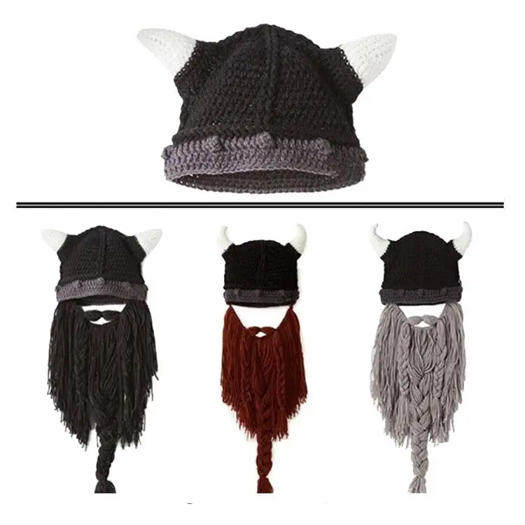 hot sale knitted funny hat with beard Winter Beanie Halloween Hat